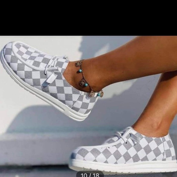 White Checker Flat Sneakers 